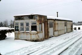 Great Northern Railway yard building made from former electric locomotive, at Whitefish, Montana ...