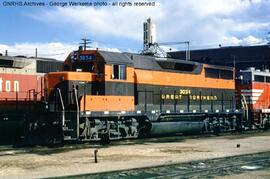 Great Northern Diesel Locomotive 3034 at Denver, Colorado,  3/17/1970