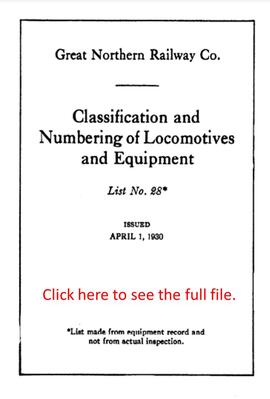 Great Northern Railway Company List of Equipment Number 28, 1930