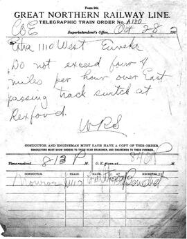 Great Northern Railway Train Order, Eureka, Montana, 1907