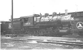 Great Northern Steam Locomotive 863 at Minot, North Dakota, 1938