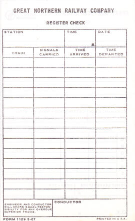 Great Northern Form 1129, Register Check, 1967