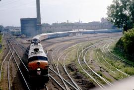 Great Northern Railway Western Star no 27 leaving Minneapolis, Minnesota depot in 1969.
