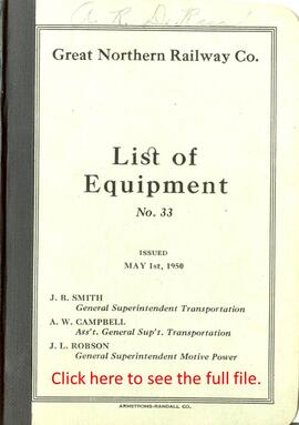 Great Northern Railway Company List of Equipment Number 33, 1950