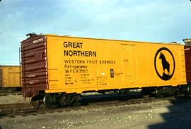 Great Northern Railway Refrigerator car 71117 at Wenatchee, Washington in 1970.
