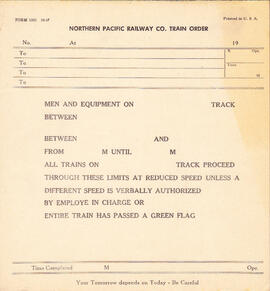 Northern Pacific Form 1331, Train Order Form - Maintenance of Way Activities, 1967