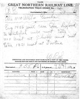 Great Northern Railway Train Order, Eureka, Montana, 1907