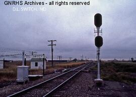 Great Northern Station Sign at D L Switch, North Dakota, undated