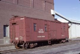 Great Northern Railway Outfit Car O6020 at Wenatchee, Washington in 1974.