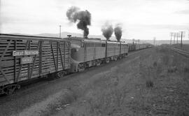 Spokane, Portland, and Seattle Railway Diesel Locomotive 86 with Great Northern Stock Car 58063 a...