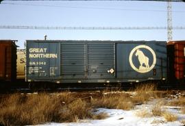 Great Northern Railway Box car 3342, at Lincoln, Nebraska in 1969.