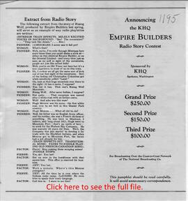 Empire Builder Radio Story Contest Pamphlet, 1929