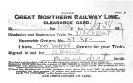 Great Northern Railway Clearance Card, Eureka, Montana, 1907