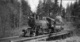 Pacific Coast Railroad steam locomotive number 15 at Maple Valley, Washington, circa 1948.