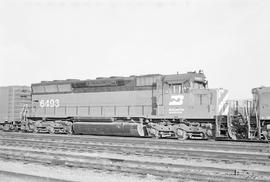 Burlington Northern diesel locomotive 6493 at Livingston, Montana in 1972.