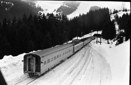 Amtrak passenger train number 8 at Stampede, Washington on January 19, 1972.