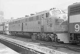 Burlington Northern diesel locomotive 9974 at Chicago, Illinois in 1972.