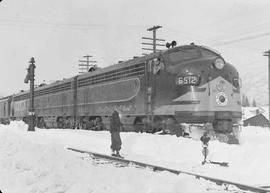 Northern Pacific diesel locomotive number 6512 at Easton, Washington, in 1950.