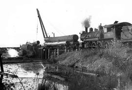 Pacific Coast Railroad steam locomotive number 14  at Lakeside, Washington in 1939.