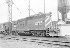 Burlington Northern diesel locomotive 1802 at Kettle Falls, Washington in 1974.