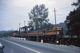 Pacific Coast Railroad passenger train at Maple Valley, Washington in 1958.