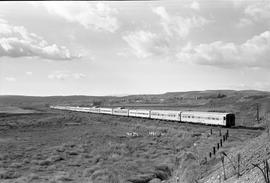 Amtrak passenger train number 8 in Yakima River Canyon, Washington on November 17, 1977.