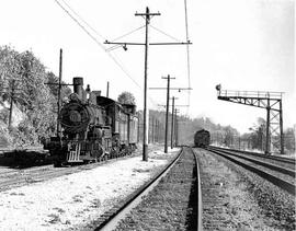 Pacific Coast Railroad steam locomotive number 15 at Allentown, Washington, circa 1950.