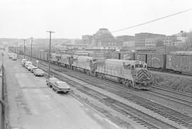 Western Pacific diesel locomotive 766 at Tacoma, Washington in 1971.