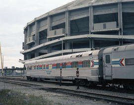 Amtrak track inspection car on train number 18 at Seattle, Washington in 1979.