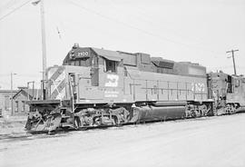 Burlington Northern diesel locomotive 2100 at Auburn, Washington in 1975.