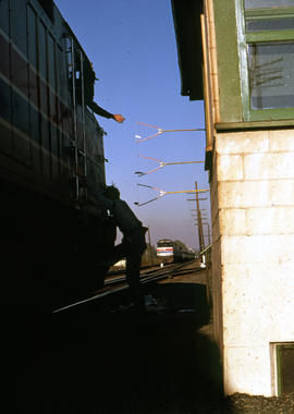 Amtrak diesel locomotive at Portland, Oregon in 1978.