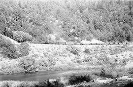 Western Pacific Railroad diesel locomotive 3022 in the Feather River Canyon, California on August...