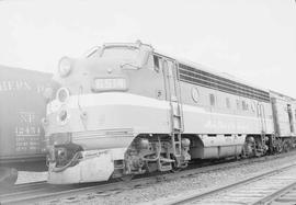 Northern Pacific diesel locomotive number 6514 at Manitoba Junction, Minnesota, in 1954.