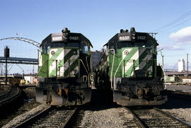 Burlington Northern Railroad Company diesel locomotive 6487 at Portland, Oregon in 1978.