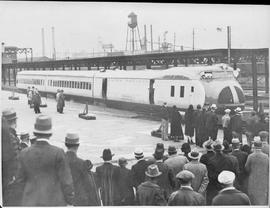 Union Pacific Railroad diesel locomotive number M10000 at Tacoma, Washington in 1934.