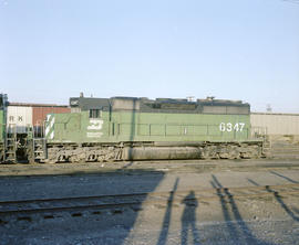 Burlington Northern diesel locomotive 6347 at Pasco, Washington in 1980.