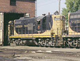 Burlington Northern diesel locomotive 1919 at Auburn, Washington in 1972.