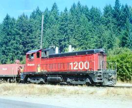 Simpson Timber Company Diesel Locomotive Number 1200 at Shelton, Washington in 1990.