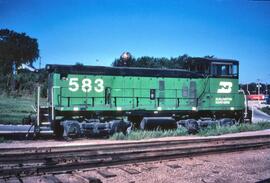 Burlington Northern diesel locomotive Number 583 at Omaha, Nebraska in 1979