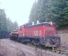 Simpson Timber Company Diesel Locomotive Number 1200 at Camp Grisdale, Washington in 1990.