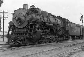 Atchison, Topeka & Santa Fe Railway steam locomotive 3743 at Oceanside, California in June 1947.