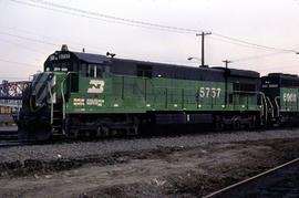 Burlington Northern Railroad Company diesel locomotive 5757 at Portland, Oregon in 1978.