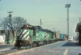 Burlington Northern Diesel Locomotives Number 1406 and Number 2035 at Fargo, North Dakota In 1981