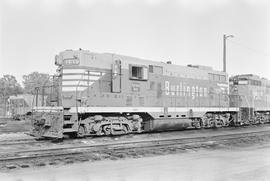 Burlington Northern diesel locomotive 1619 at Ottumwa, Iowa in 1972.