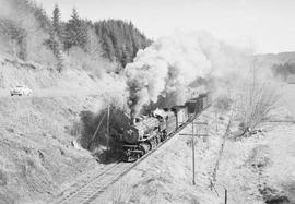 Northern Pacific mixed train number 591 between Littell and Pe Ell, Washington, in 1954.