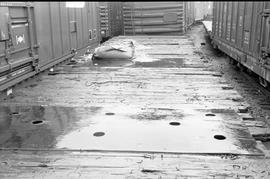 Burlington Northern flat car at Olympia, Washington, circa 1975.