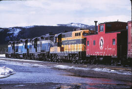 Burlington Northern Diesel Locomotives 1823, 1804, 1803, and 1795 with Caboose X77 at Summit, Mon...