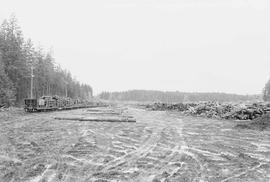 Burlington Northern log yard at Lake Kapowsin, Washington, in 1974.