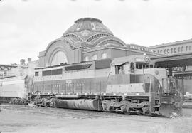 Burlington Northern diesel locomotive 9853 at Tacoma, Washington in 1970.