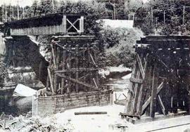 Burlington Northern Railroad bridge at Maple Valley, Washington in 1973.